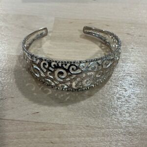 Silver-Tone Filigree Cutout Open Cuff Bracelet Adjustable Tiara Style